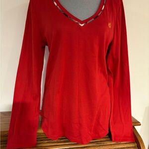 LAUREN Ralph Lauren Red V-Neck Women's Pajama Top size large (Top Only)